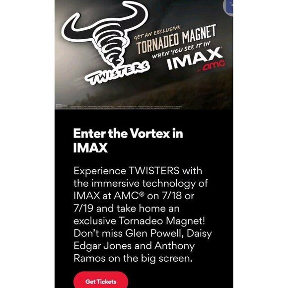 AMC Twisters Car MAGNET IMAX Movie Exclusive Fan Event Enter The Vortex 8.5x7" - Picture 2 of 5